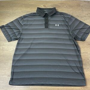 Under Armour Mens HeatGear Black Grey Striped Short Sleeve Polo, Cold Black, XL